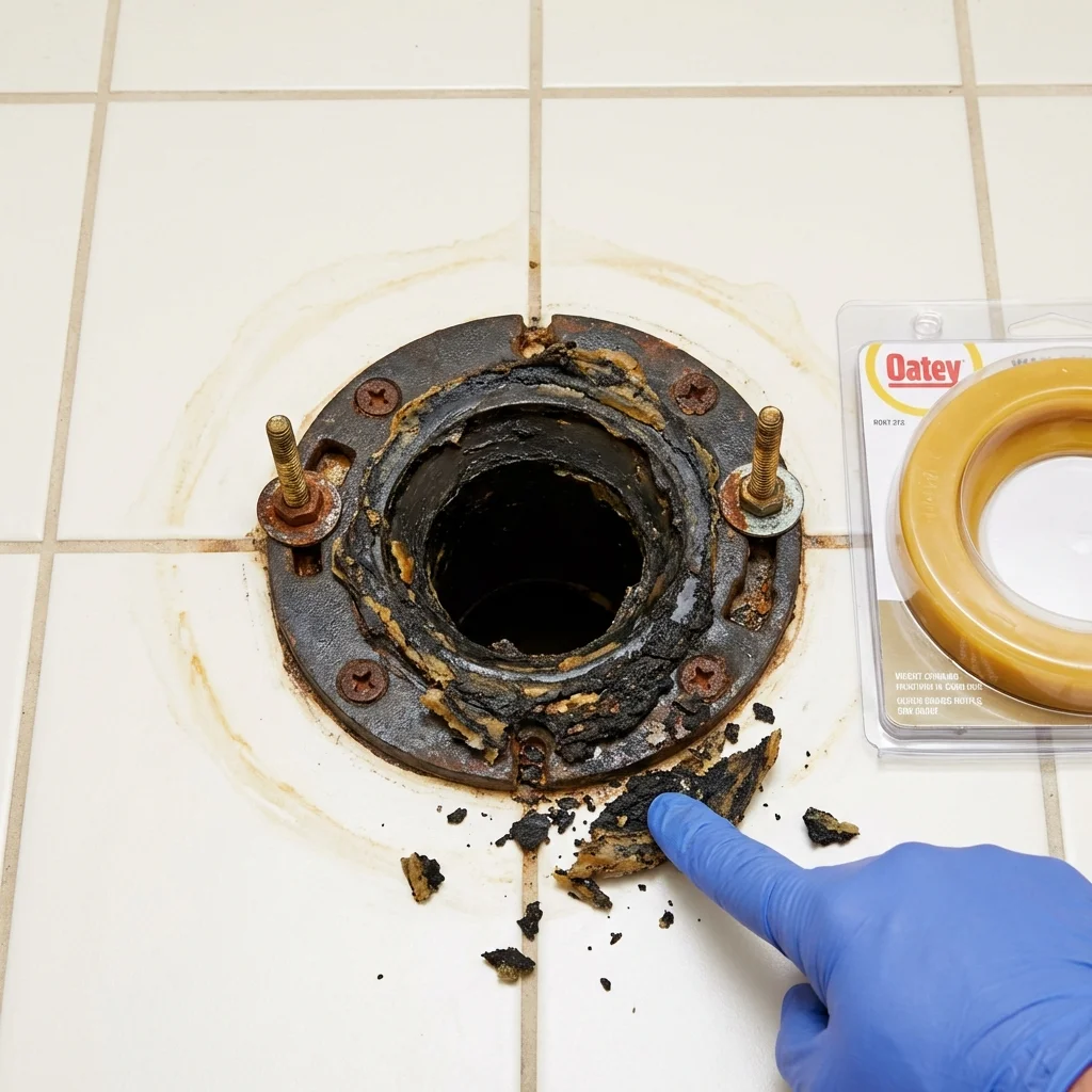 Failed wax ring showing water seepage at the base of a toilet in a Coal Creek, CO home