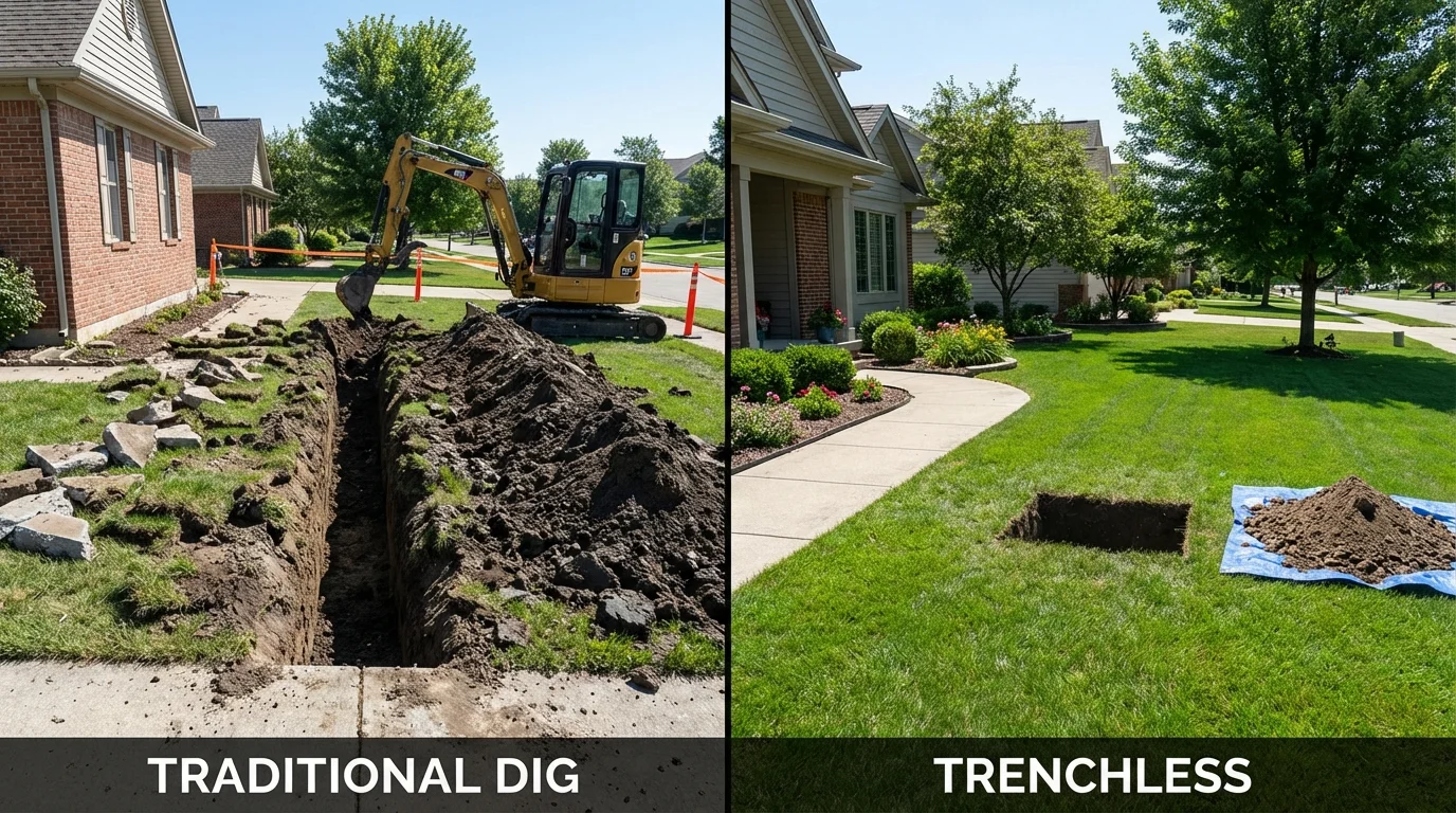 Trenchless sewer repair with minimal yard damage versus traditional excavation in Coal Creek, CO